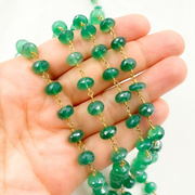 Green Onyx Rondel Faceted Gold Plated Wire Chain.